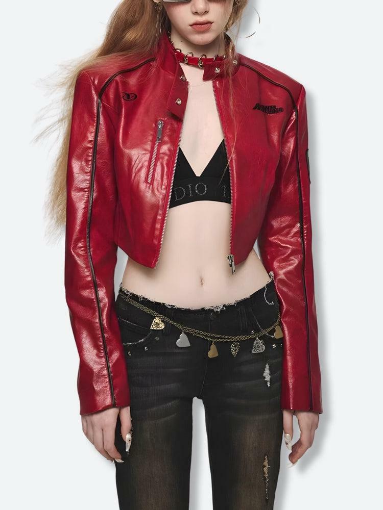 Trendy Y2K Faux Leather Biker Jacket for Aesthetic Outfits & Styles