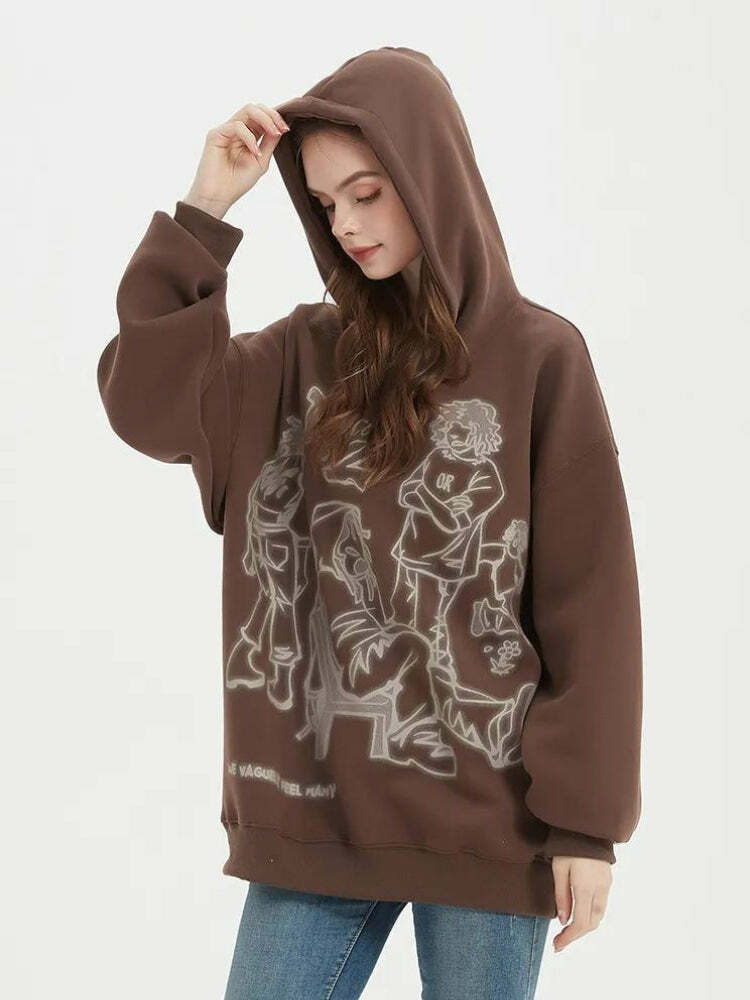 Trendy Y2K Graphic Printed Hoodie for Aesthetic Outfits & Styles