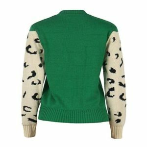 Trendy Y2K Green Leopard Sweater - Aesthetic Coquette Style Top