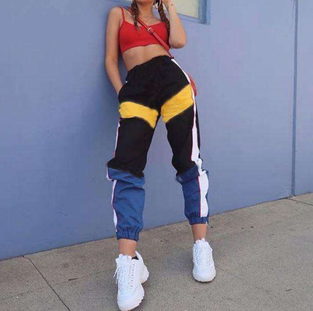 Trendy Y2K High Waist Patchwork Pants for Aesthetic Outfits