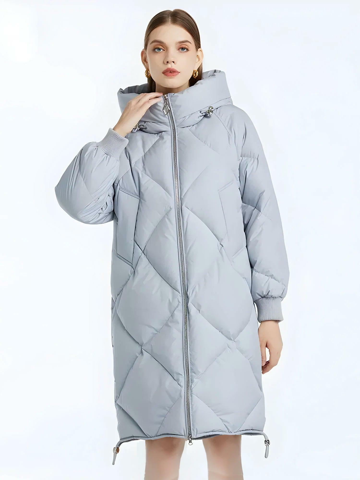 Trendy Y2K Hooded Zip-Up Long Puffer Coat for Aesthetic Outfits