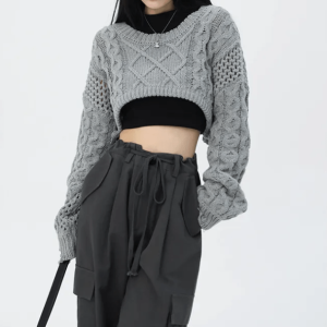 Trendy Y2K Knitted Super Cropped Sweater for Aesthetic Outfits