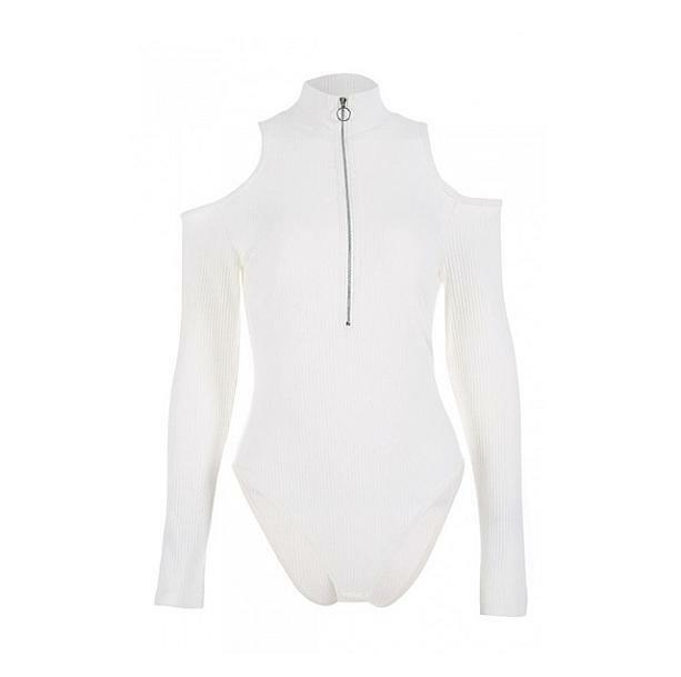 Trendy Y2K Long Sleeve Zip Front Bodysuit for Aesthetic Outfits