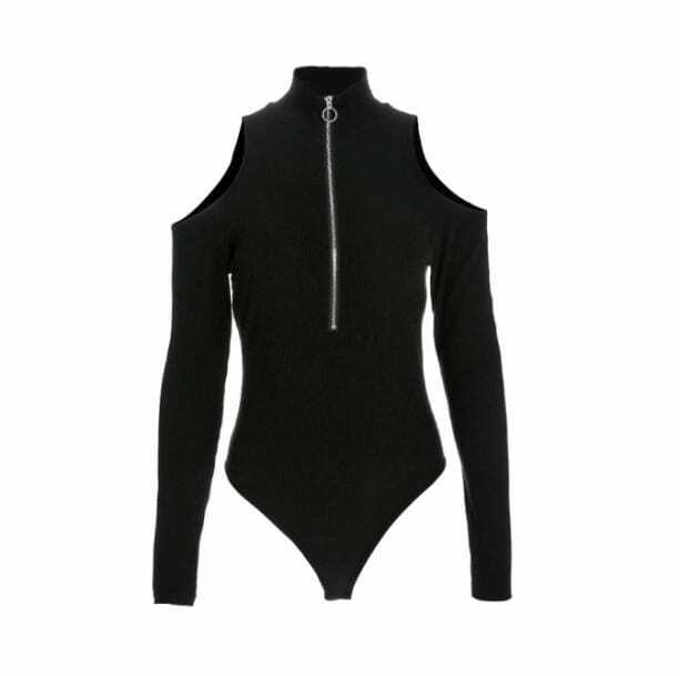 Trendy Y2K Long Sleeve Zip Front Bodysuit for Aesthetic Outfits