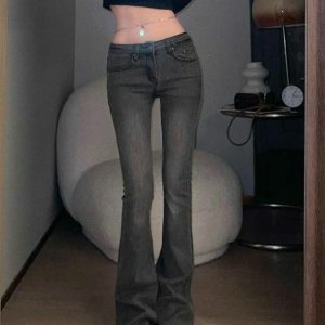 Trendy Y2K Low Rise Flare Jeans for Aesthetic Outfits & Coquette Style