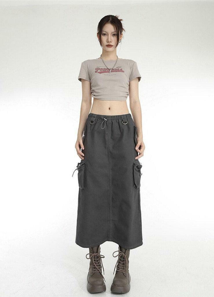 Trendy Y2K Low Rise Parachute Maxi Skirt for Aesthetic Outfits