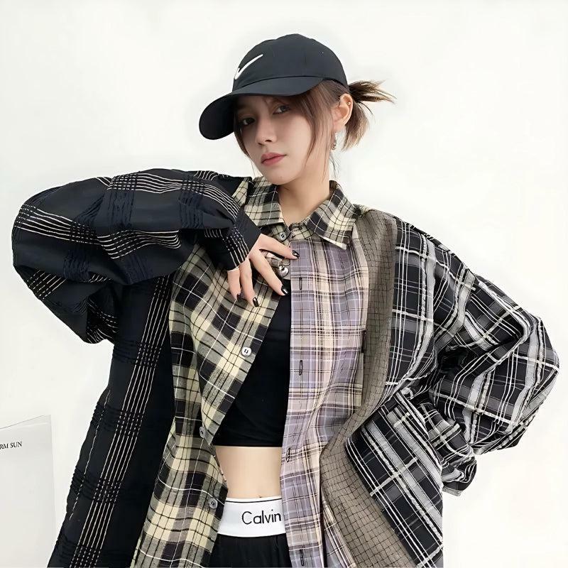 Trendy Y2K Multi-Pattern Plaid Shirt for Aesthetic Outfits