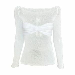 Trendy Y2K Off-Shoulder Mesh Top for Aesthetic Outfits & Coquette Style