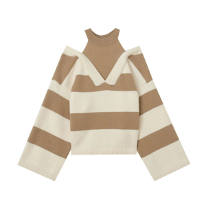 Trendy Y2K Open Shoulder Stripe Sweater - Aesthetic Coquette Style