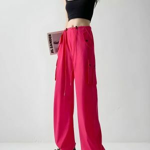 Trendy Y2K Parachute Cargo Pants for Aesthetic Outfits & Styles