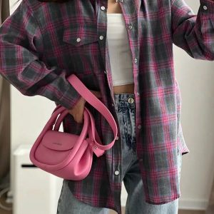 Trendy Y2K Plaid Shirt - Aesthetic Coquette Style for Unique Outfits