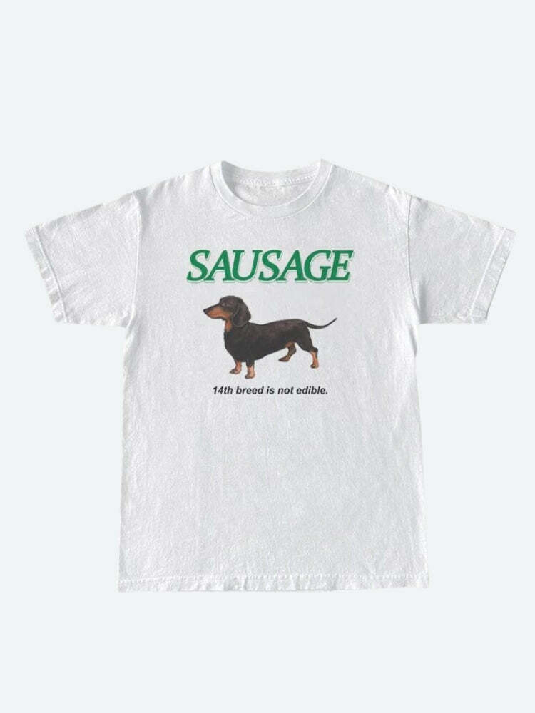 Trendy Y2K Sausage Dog Tee - Aesthetic Coquette & Goth Styles