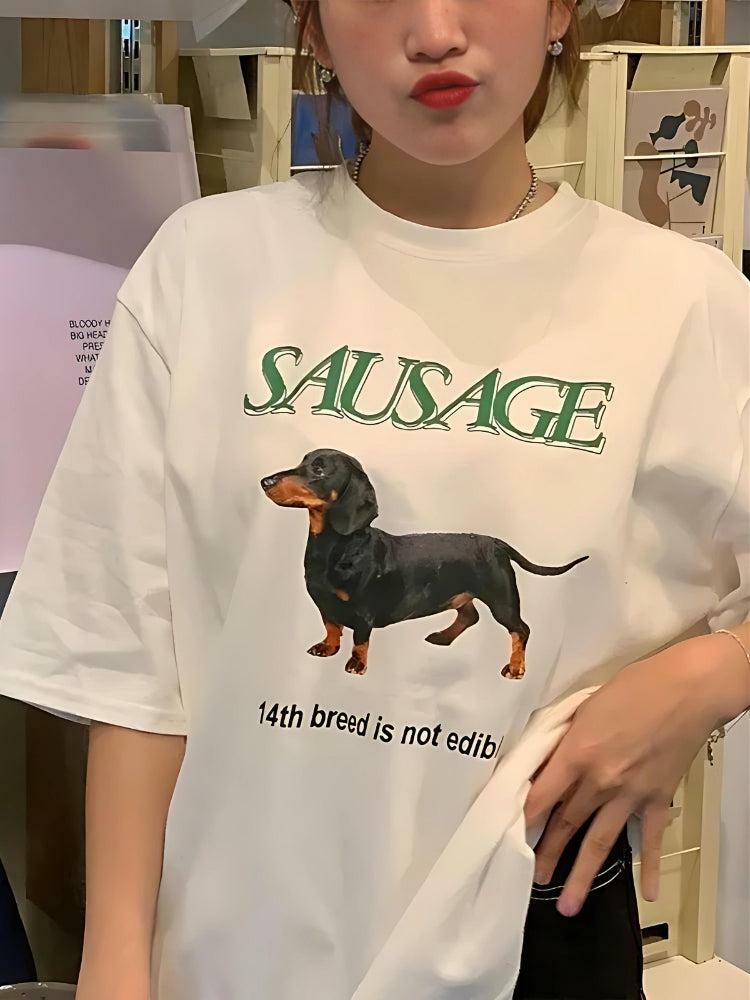 Trendy Y2K Sausage Dog Tee - Aesthetic Coquette & Goth Styles