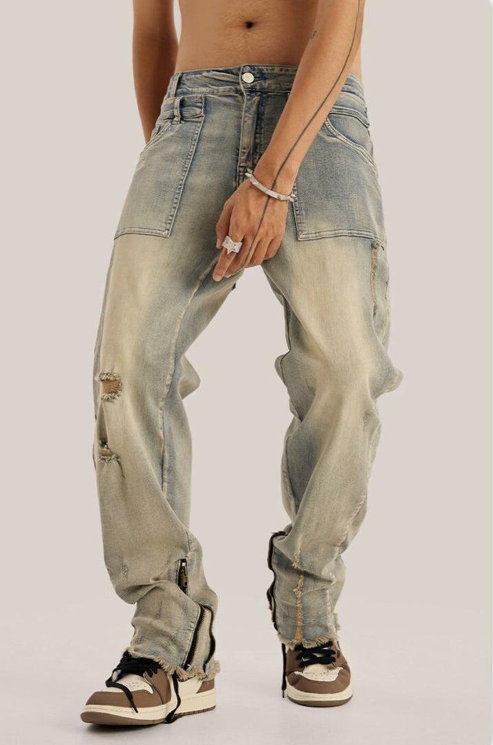 Trendy Y2K Slim Leg Ripped Jeans for Aesthetic Outfits & Styles