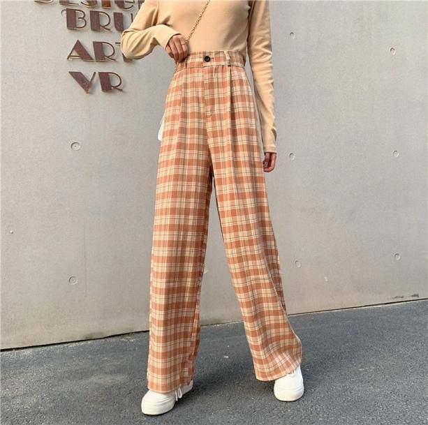 Trendy Y2K Straight Leg Plaid Pants for Aesthetic Outfit Lovers