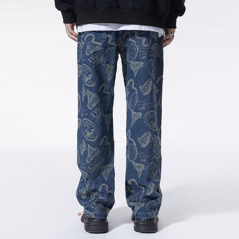 Trendy Y2K Straight Leg Printed Jeans for Aesthetic Outfits