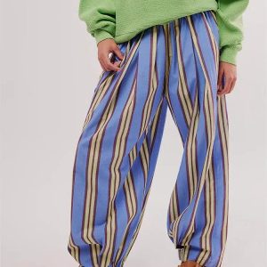 Trendy Y2K Striped Sweatpants for Aesthetic Outfits & Coquette Style