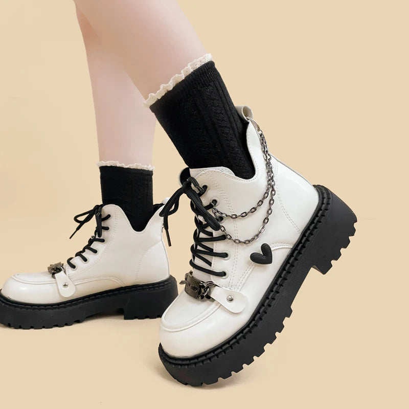 Trendy Y2K White Platform Boots for Coquette and Aesthetic Outfits