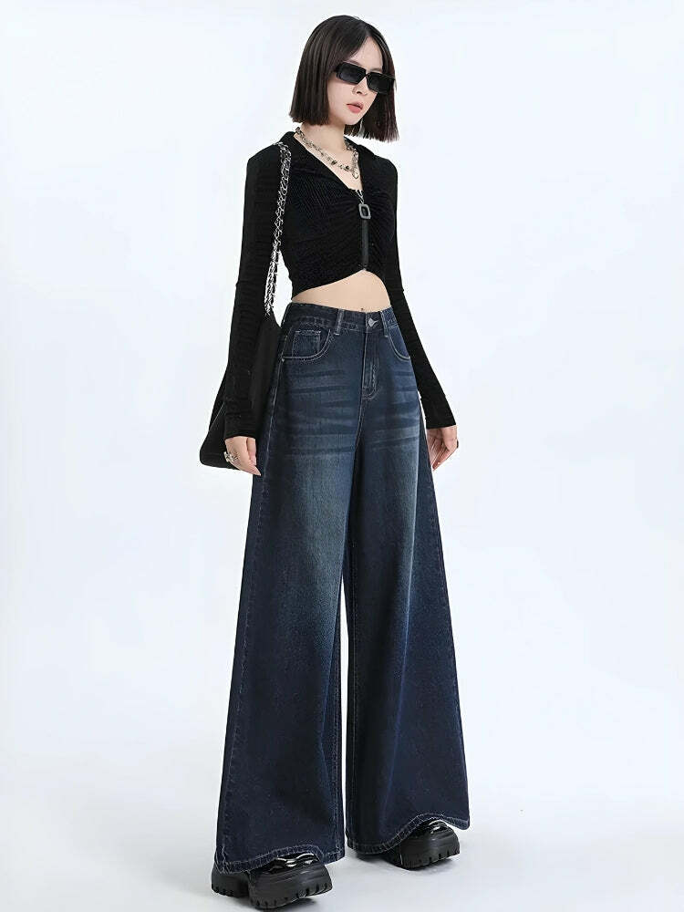 Trendy Y2K Wide Leg Jeans for Aesthetic Outfits & Coquette Style