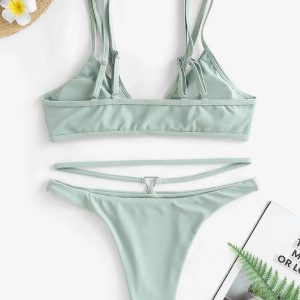 Triangle Cut Out Bikini Set - Y2K Aesthetic Swimwear for Trendy Styles