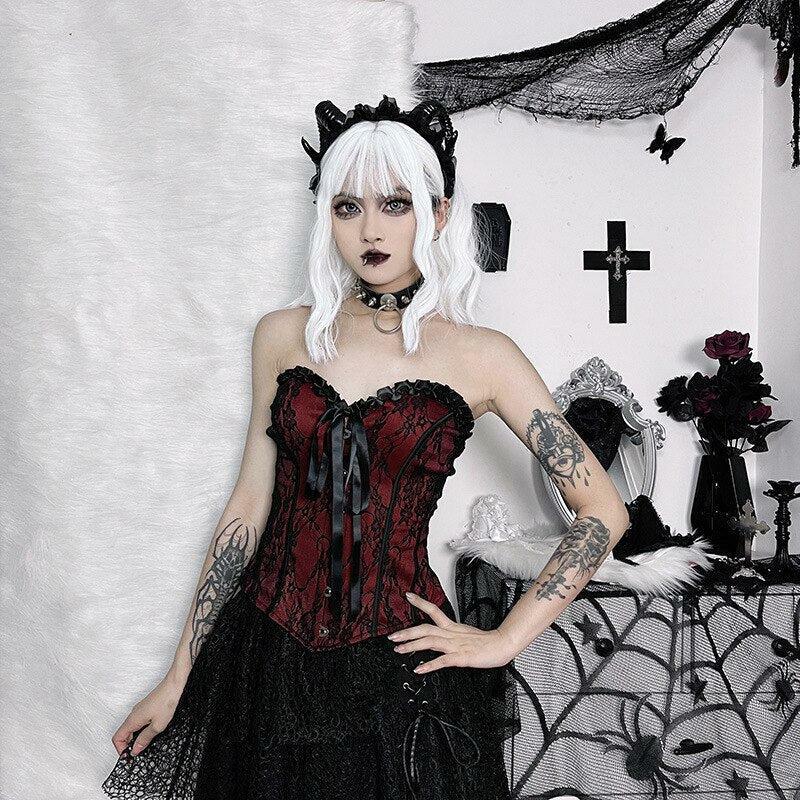 Victorian Goth Ribbon Corset Top - Y2K Aesthetic Clothing for Unique Styles