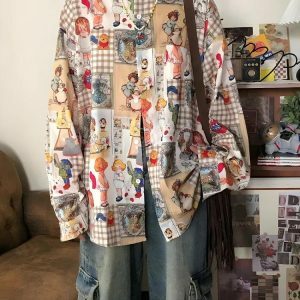 Vintage Cartoon Oversized Y2K Shirt - Aesthetic Coquette Style