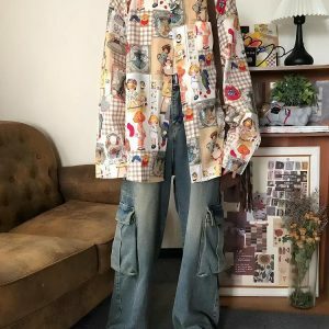 Vintage Cartoon Oversized Y2K Shirt - Aesthetic Coquette Style