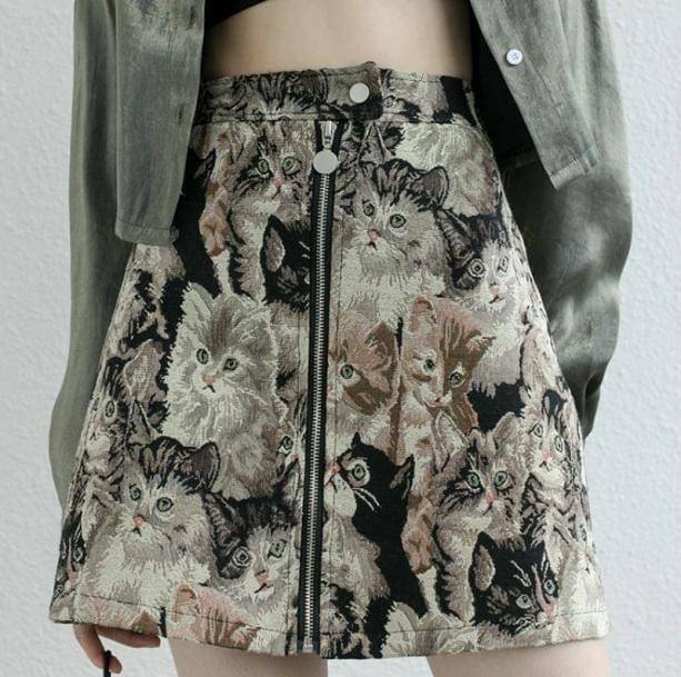 Vintage Cat Skirt - Y2K Aesthetic Coquette Clothing for Unique Styles