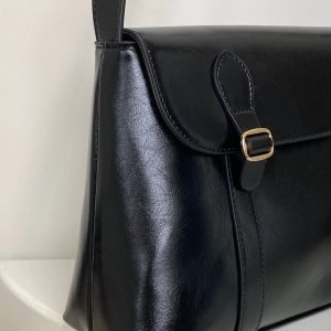 Vintage Faux Leather Messenger Bag - Y2K Aesthetic Coquette Style