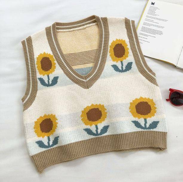 Vintage Flower Sleeveless Sweater - Y2K Aesthetic Coquette Style