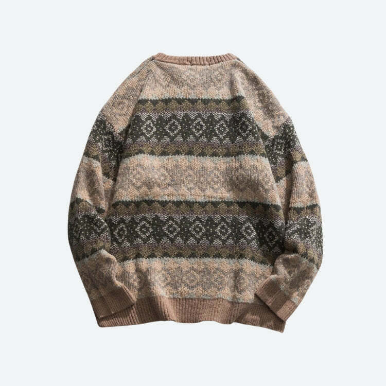 Vintage Jacquard Knitted Sweater - Y2K Aesthetic Clothing for Unique Styles