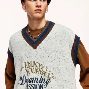 Vintage Y2K Aesthetic Enjoy Yourself Knitted Sweater Vest for Coquette Style