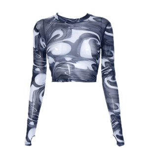 Wavy Y2K Long Sleeve Top - Trendy Coquette Aesthetic Clothing