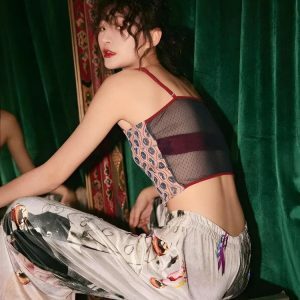 Y2K Aesthetic Animal Pattern Sheer Back Crop Top for Trendy Outfits