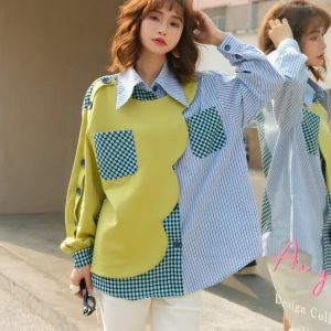 Y2K Aesthetic Buttoned Sleeved Patchwork Shirt - Coquette Style Top