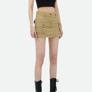 Y2K Aesthetic Cargo Denim Mini Skirt - Trendy Coquette Style Outfit