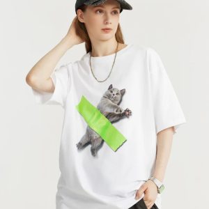 Y2K Aesthetic Cat Graphic Tee - Trendy Coquette & Goth Styles