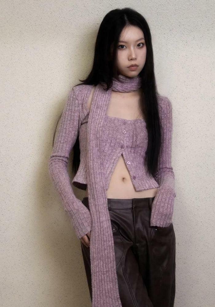 Y2K Aesthetic Cropped Corduroy Scarf Cardigan for Trendy Outfits