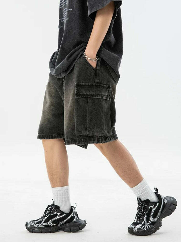 Y2K Aesthetic Denim Drawstring Wide Leg Cargo Shorts for Trendy Styles