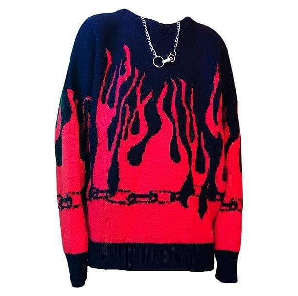 Y2K Aesthetic Flame Sweater - Trendy Coquette & Goth Style Apparel