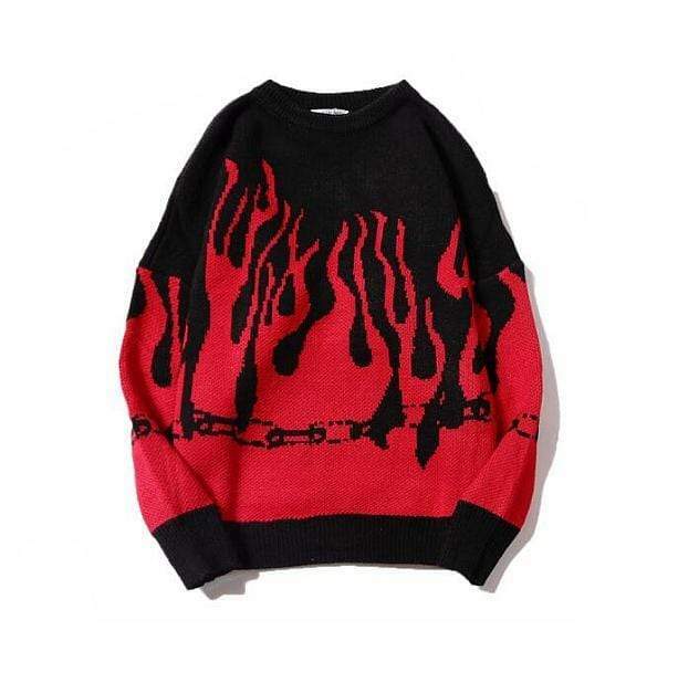 Y2K Aesthetic Flame Sweater - Trendy Coquette & Goth Style Apparel