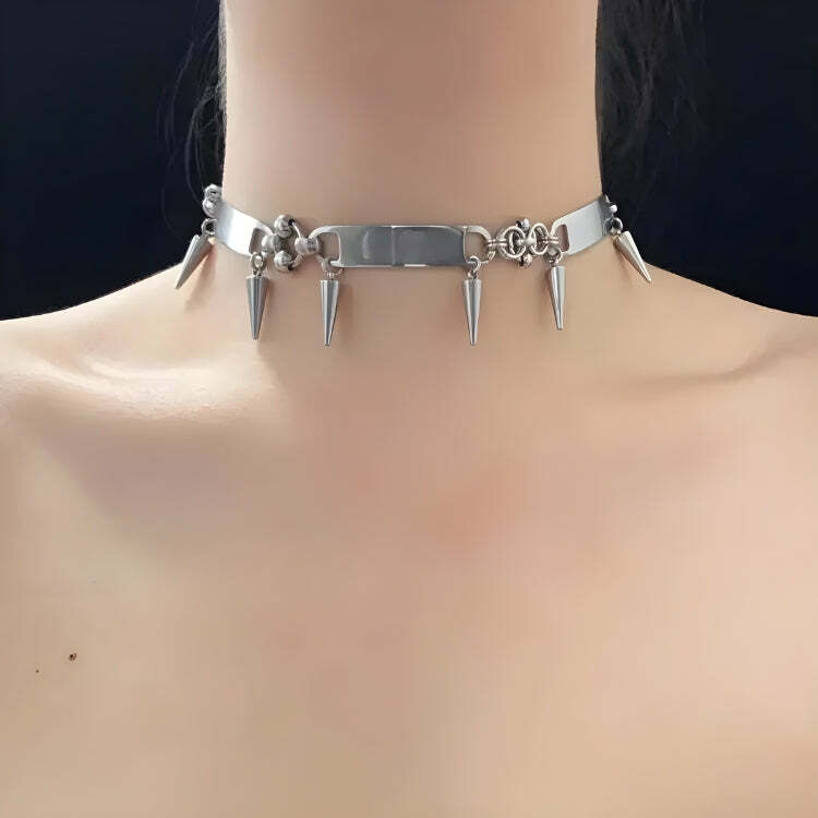 Y2K Aesthetic Goth Spiked Metal Choker - Trendy Coquette Accessory