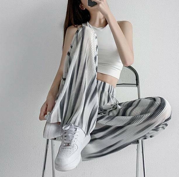 Y2K Aesthetic Gray Stripes Loose Pants - Trendy Coquette Style