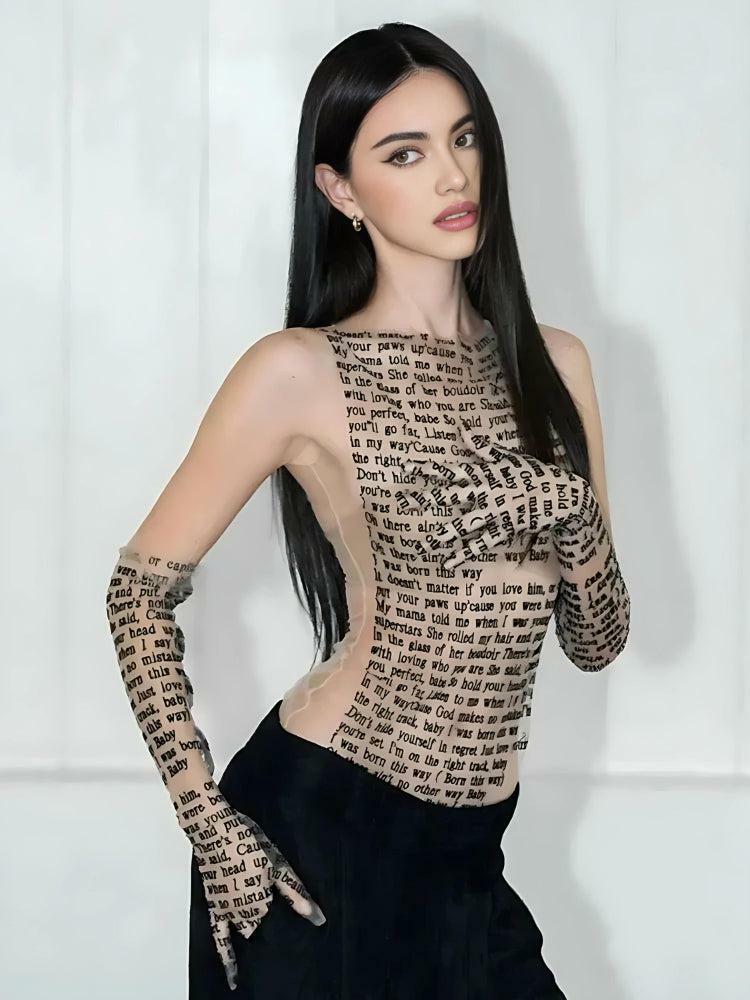 Y2K Aesthetic Letter Printed Top with Gloves for Trendy Outfits