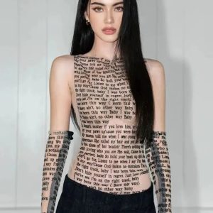 Y2K Aesthetic Letter Printed Top with Gloves for Trendy Outfits