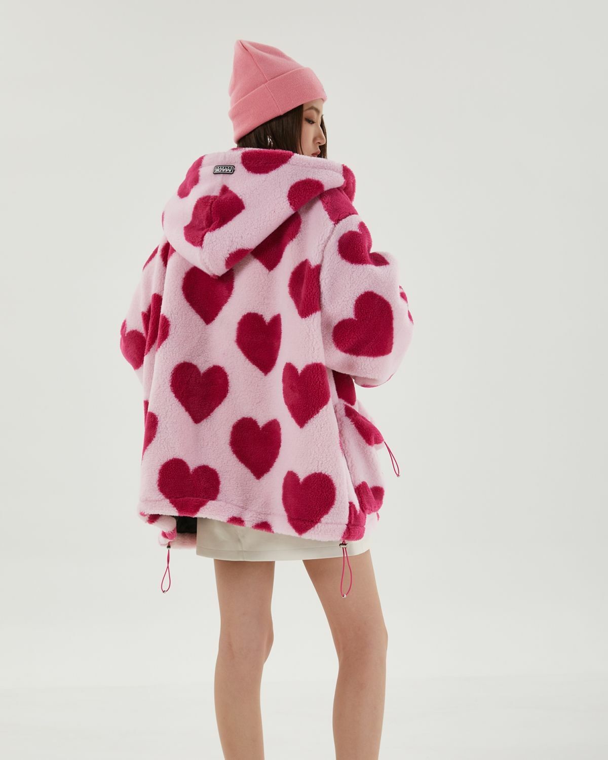 Y2K Aesthetic Pink Heart Pattern Hooded Jacket for Trendy Outfits