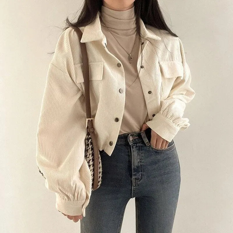 Y2K Aesthetic Puff Sleeved Corduroy Crop Shirt for Trendy Outfits