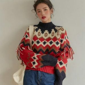 Y2K Aesthetic Retro Pattern Knitted Christmas Sweater for Trendy Looks