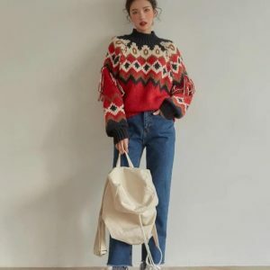 Y2K Aesthetic Retro Pattern Knitted Christmas Sweater for Trendy Looks