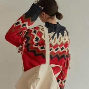 Y2K Aesthetic Retro Pattern Knitted Christmas Sweater for Trendy Looks